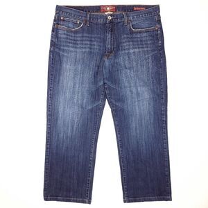 Lucky Brand Dungarees 361 Vintage Straight Jeans Mens 38x27 Dark Wash 11" Rise